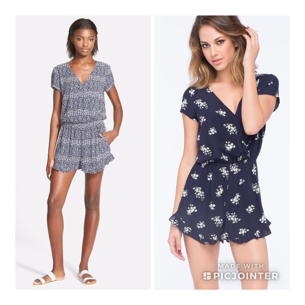 Mimi Chica Surplice Floral Romper Blue S Playsuit